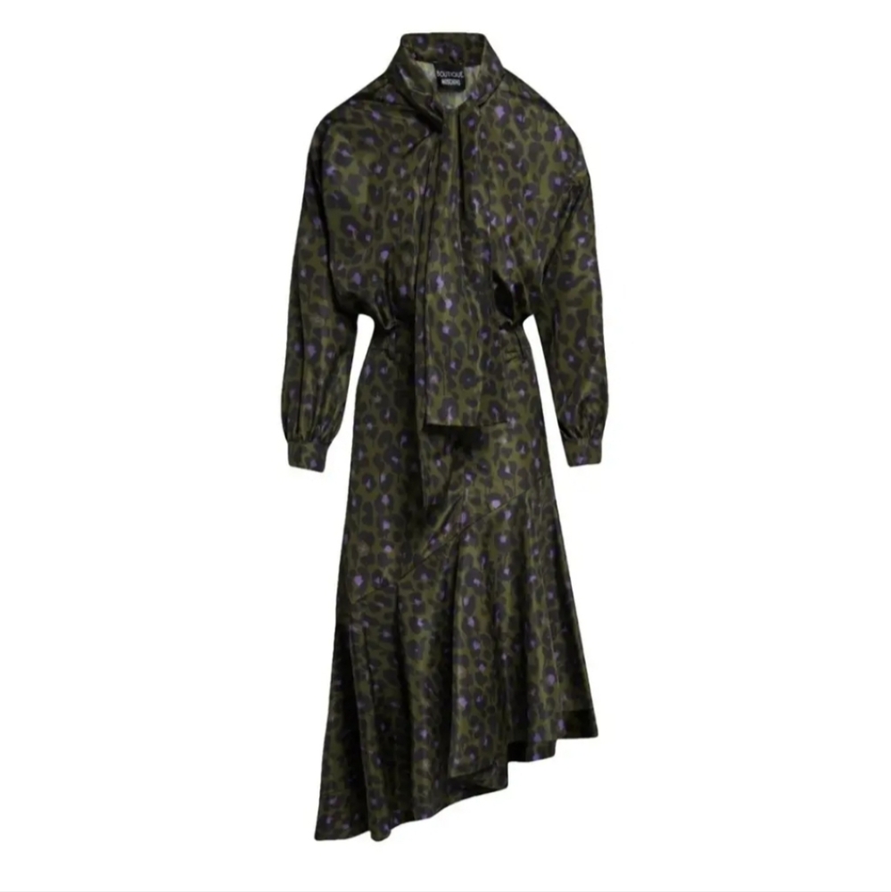 !!!SOLD!!! Boutique Moschino Mid-Length Leopard-print Tied-neck Dress